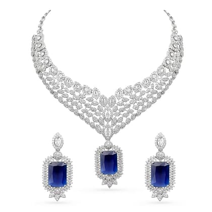 Rubans Necklace Set American Diamond Zirconia Studded Trendy Stylish Jewellery Gift for Women & Girls