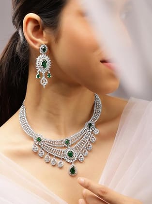 Necklace Set by Rubans American Diamond Zirconia Studded Trendy Stylish Jewellery Gift for Women & Girls