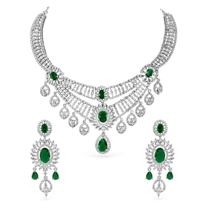 Necklace Set by Rubans American Diamond Zirconia Studded Trendy Stylish Jewellery Gift for Women & Girls