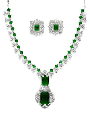 Karatcart Elegant Silver Plated Blue American Diamond Necklace Set for Women