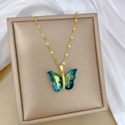 MEENAZ Butterfly Pendant Necklace for Women & Girls Stylish Golden Necklace