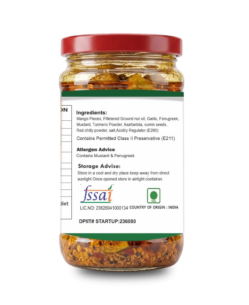 Mango Pickle Tangy & Spicy Achar with Real Mango Pieces, Authentic Indian Homemade Style, Made with Natural Ingredients, Freshness Locked Airtight Seal Jar