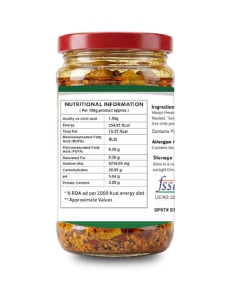 Mango Pickle Tangy & Spicy Achar with Real Mango Pieces, Authentic Indian Homemade Style, Made with Natural Ingredients, Freshness Locked Airtight Seal Jar