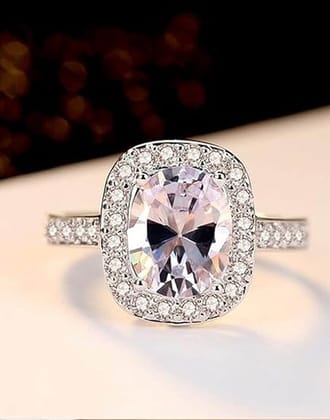 YouBella Jewellery Stylish Silver Plated Solitaire Crystal Ring for Women and Girls