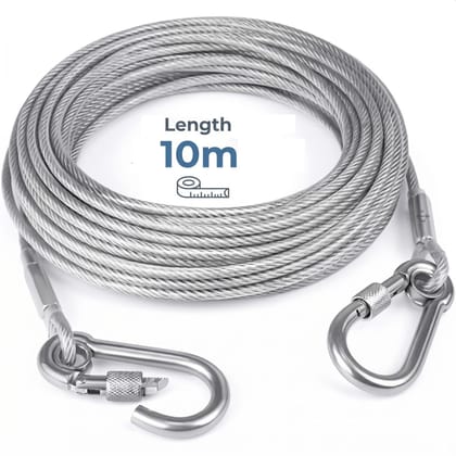 Steel Clothes Drying Rope 10 Meter with Locking Hooks, Heavy Duty Portable Laundry Clothesline Wire for Balcony, Camping, Indoor & Outdoor Use