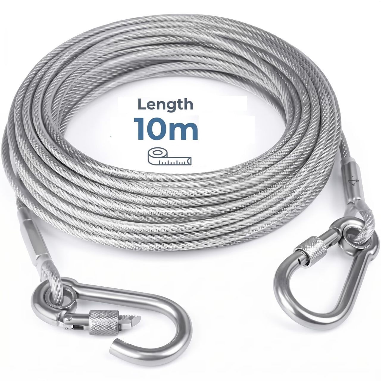 Steel Clothes Drying Rope 10 Meter with Locking Hooks, Heavy Duty Portable Laundry Clothesline Wire for Balcony, Camping, Indoor & Outdoor Use