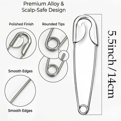 Silver Safety Pin Hair Claw Clip (Pack of 1)