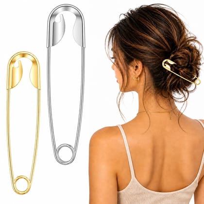 Golden and Silver Safety Pin Hair Claw Clip (Pack of 2)