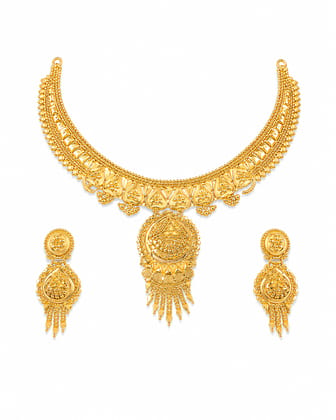 Women's Traditional Gold Plated Short Necklace and Earrings Set Women's Traditional Gold Plated Short Necklace and Earrings Set