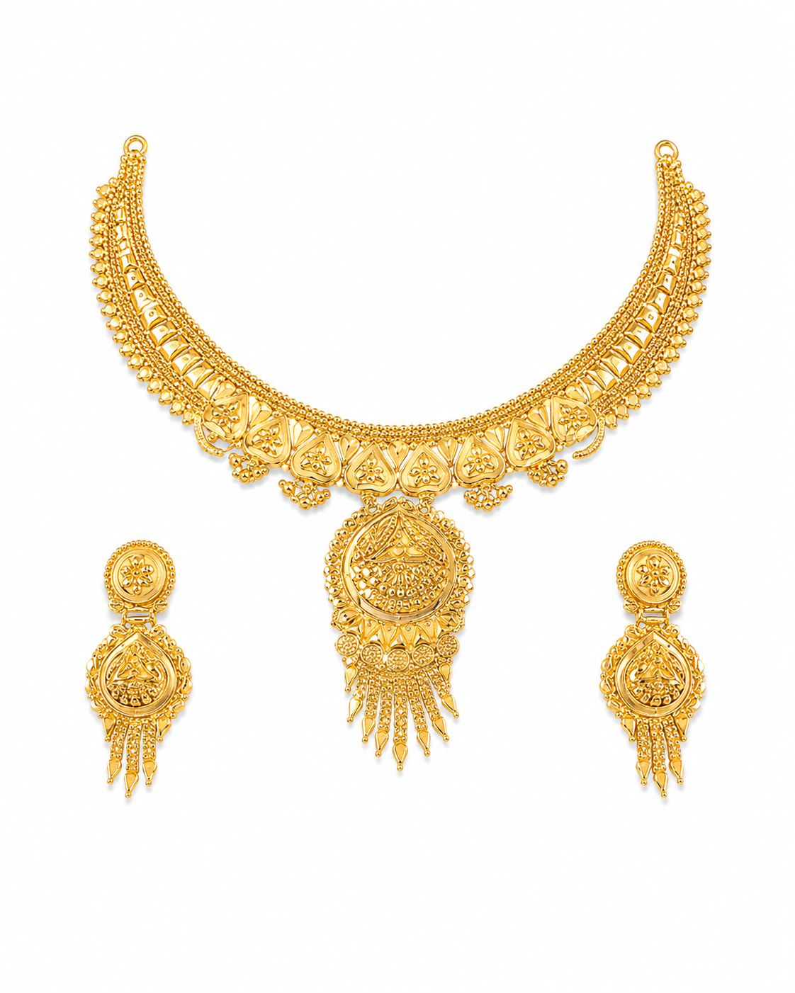 Women's Traditional Gold Plated Short Necklace and Earrings Set