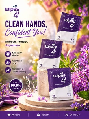 Wipes4u Individually Packed Face and Hand Wet Wipes Combo ( 50 Lavender  + 50 Lemon )