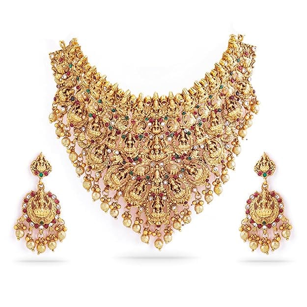 Rubans Gold Plated Temple Necklace Set Traditional Statement Jewellery Gift for Women & Girls