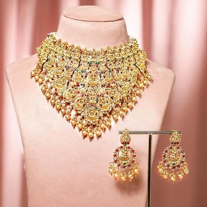 Rubans Gold Plated Temple Necklace Set Traditional Statement Jewellery Gift for Women & Girls