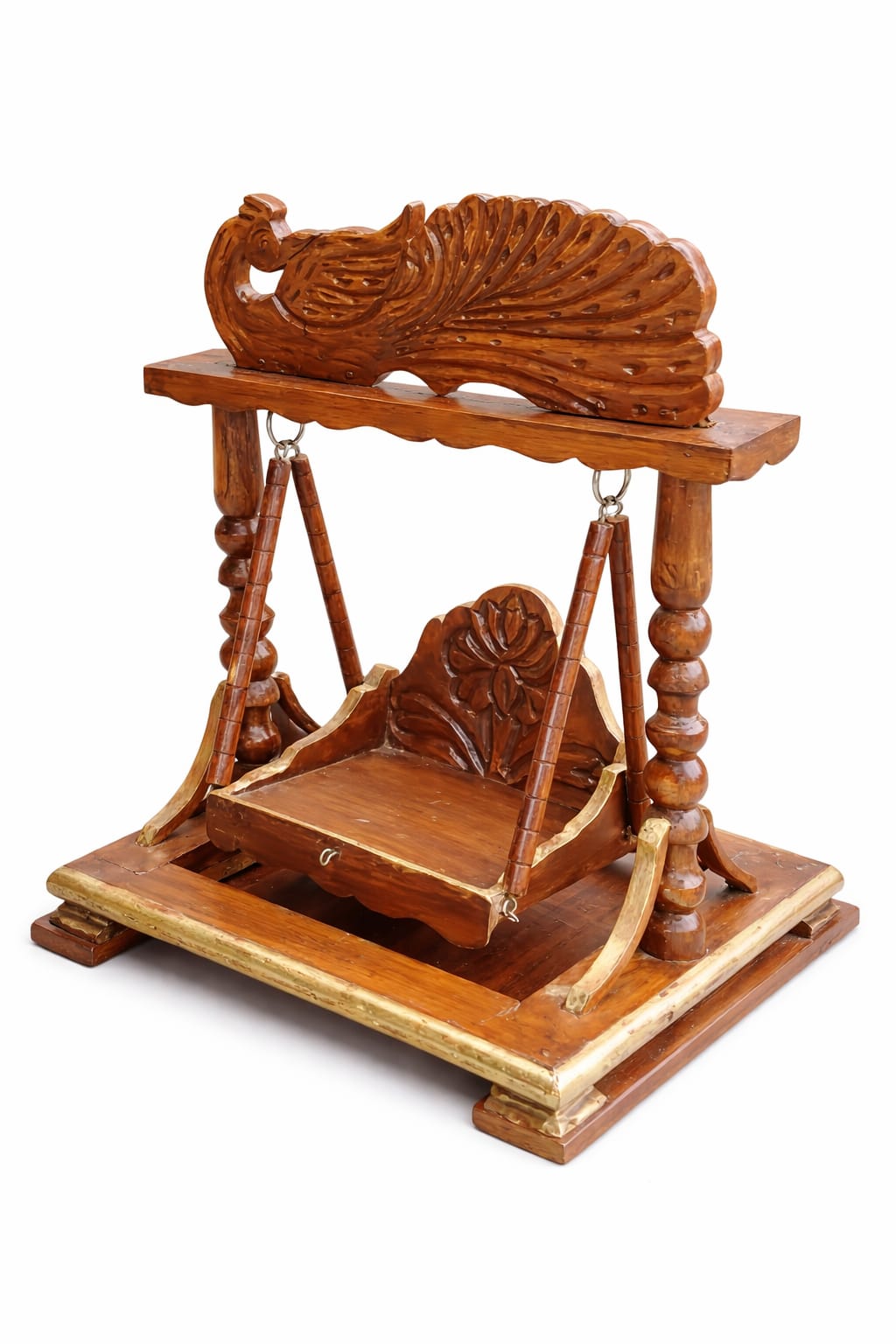 Peacock Carved Wooden Laddu Gopal Jhula