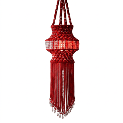 Handcrafted Red Macrame Beaded Pendant Light Chandelier (Jhumar)