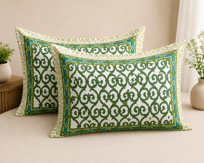 DHRUVINSRI Cotton Bedsheet Set, Olive Green Jaipuri Print, 100x108 Inch, Double King Size Bed Cotton bedsheet, 275 * 264, Bed Sheet with 2 Pillow Covers