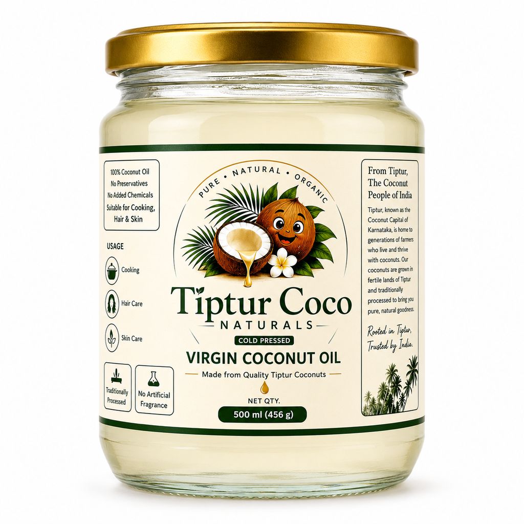 Tiptur Coco Naturals Virgin Coconut Oil, Cold Pressed, 500 ml | Keto Friendly