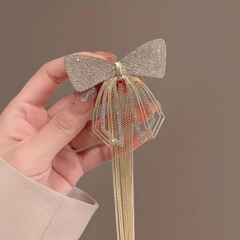 Korean Bow Design Pearl Tassel Metal