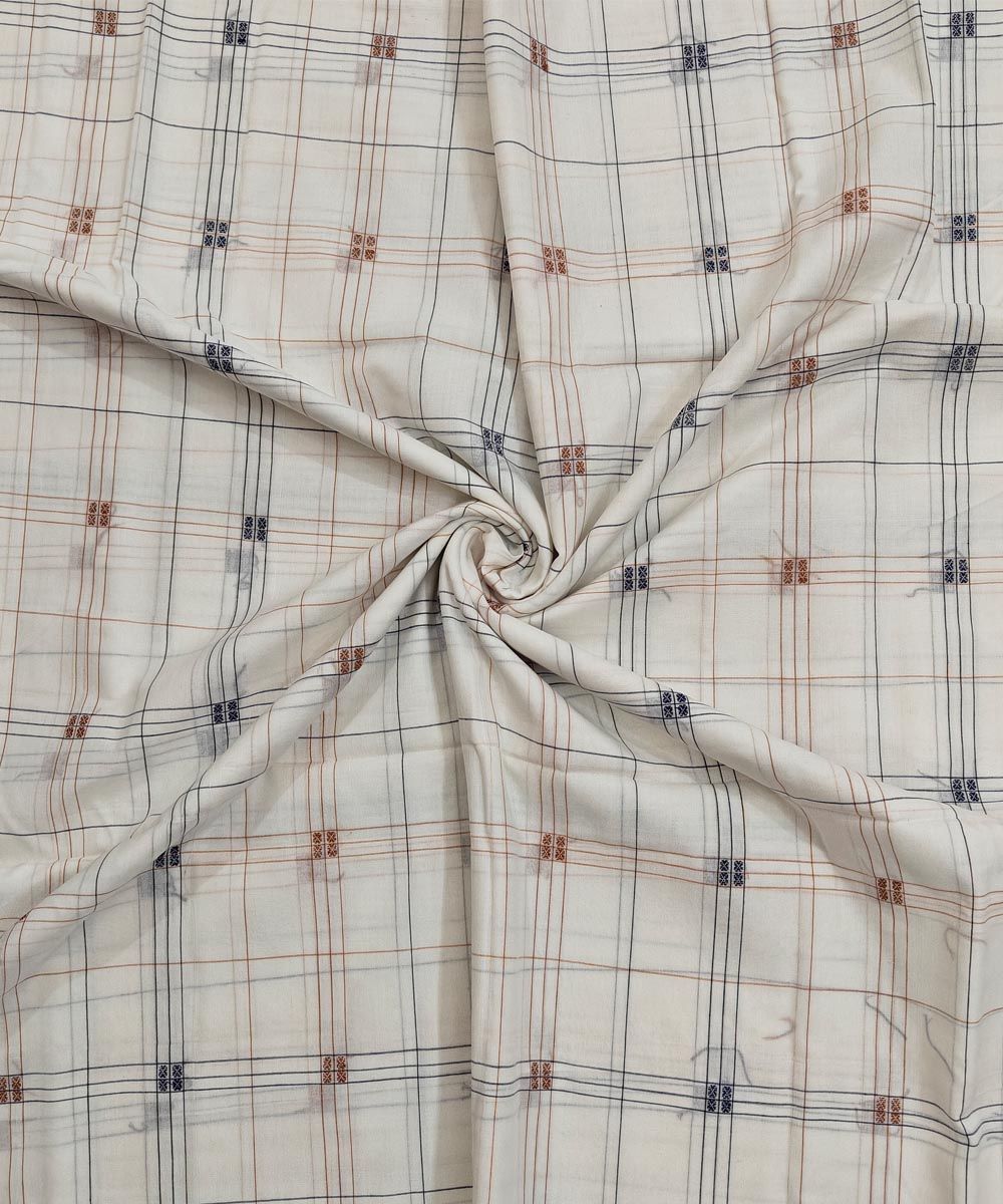 2.5m White Sambalpuri Handwoven Single Ikat Shirting Materials SFCSHI2302