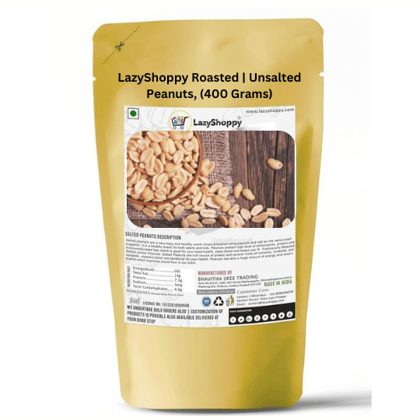 Roasted Unsalted Peanuts 400g | Premium Dry Roasted Groundnuts | Healthy Protein Rich Snack | No Added Salt | High Fiber | Vegan | Gluten Free