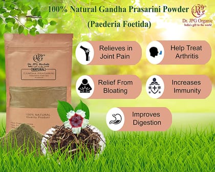 Dr. JPG Organic herbals Gandha Prasarini Powder Natural | Paederia Foetida| 100g | ISO & GMP Certified. (Pack Of 1)