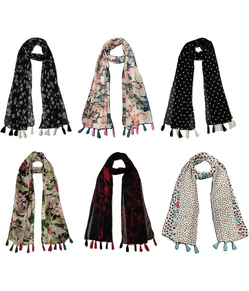 stolevilla Multi Printed Poly Cotton Yarn Stoles ( Pack of 6 )