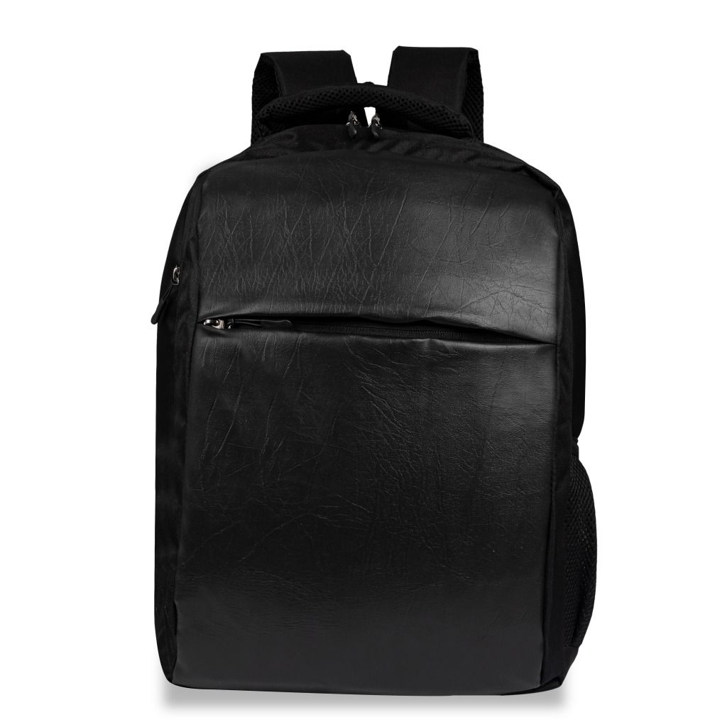 Premium 15.6-Inch Laptop Backpack for Men & Women | Sleek Faux Leather Front, 4 Spacious Compartments, External Water Bottle Pocket | Ergonomic "Jalidar" Breathable Mesh Back Panel for Airflow – Perfect for Office, College & Travel (Black)