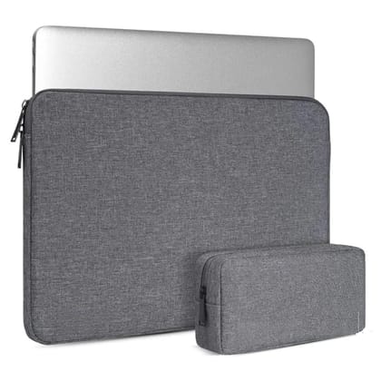 Premium Laptop Sleeve Case with Accessory Pouch, Water-Resistant Protective Notebook Cover Bag, Shockproof Computer Carrying Case Compatible with 15-15.6 Inch Laptops, MacBooks (Grey)
