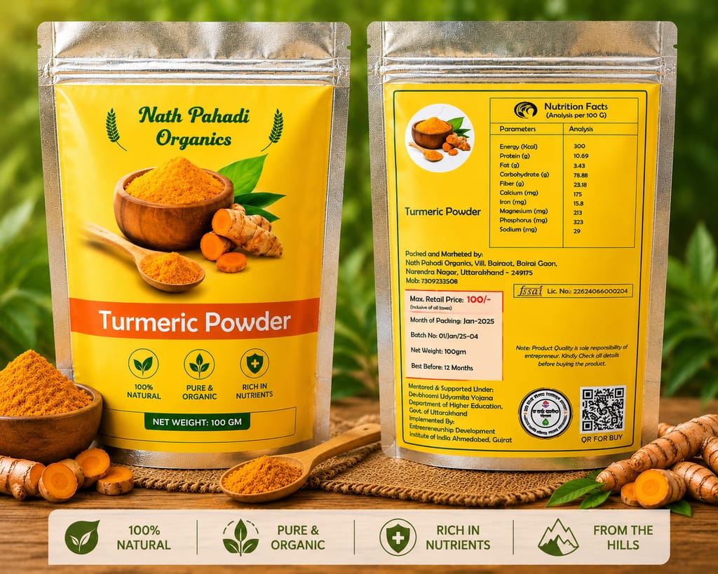 Nath Pahadi Organics Organic Turmeric Powder | Pure Haldi Powder | Natural Spice | No Added Colors or Preservatives | 100 g