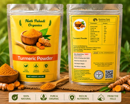 Nath Pahadi Organics Organic Turmeric Powder | Pure Haldi Powder | Natural Spice | No Added Colors or Preservatives | 100 g