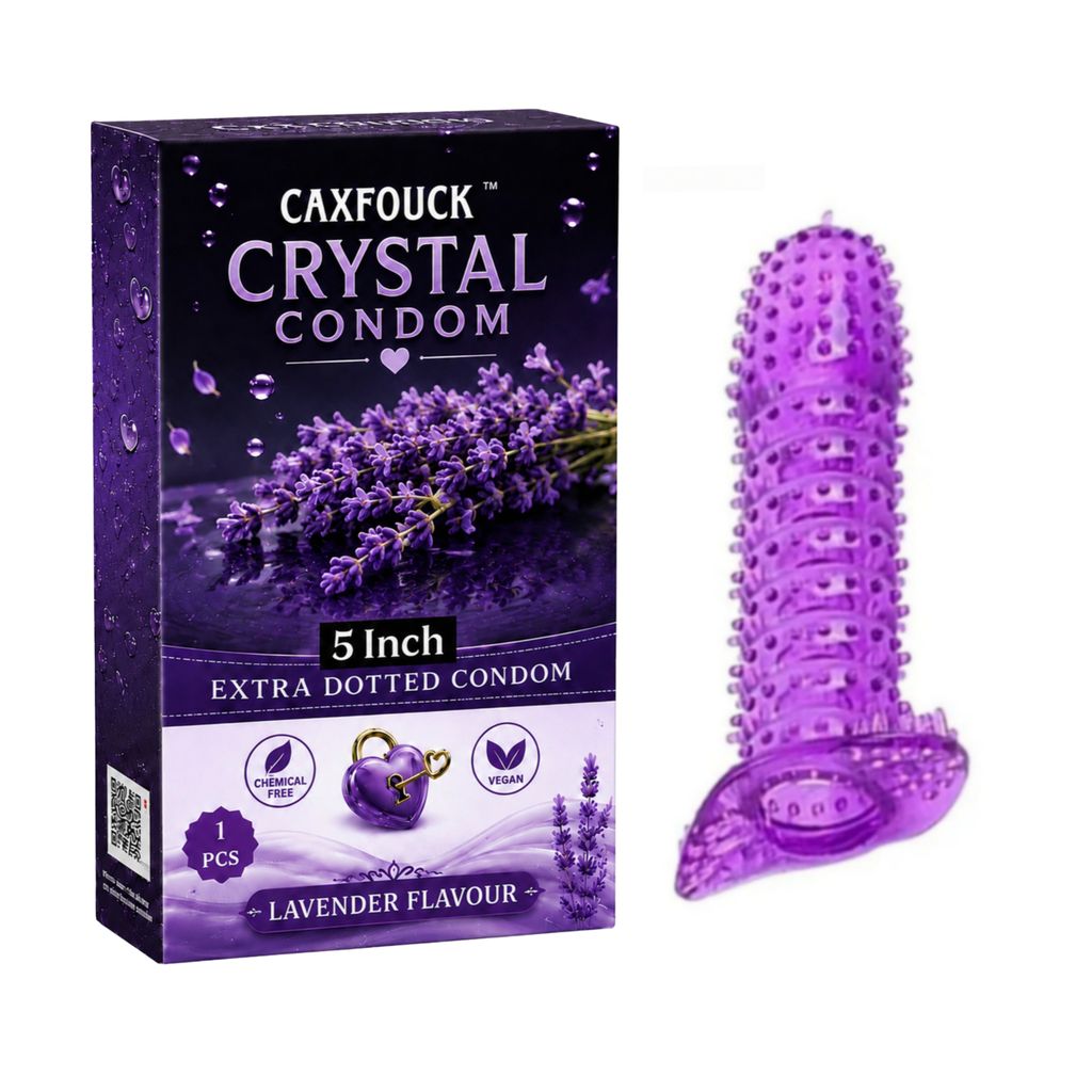 Caxfouck Crystal Condom Lavender Flavour Reusable Condom – Extra Dotted (1 Pc) Set