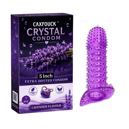 Caxfouck Crystal Condom Lavender Flavour Reusable Condom – Extra Dotted (1 Pc) Set