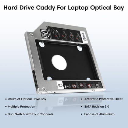 Universal SATA to SATA 2nd HDD SSD Hard Drive Caddy Casing for Laptop CD/DVD-ROM Optical Drive Bay, Includes Screwdriver and Installation Screws