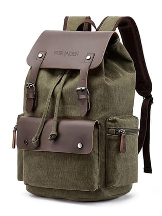 FUR JADEN Eco Friendly Travel Laptop Backpack Made of Water Resistant Sustainable Canvas and Vegan Leather for Men and Women for Travel Hiking Work