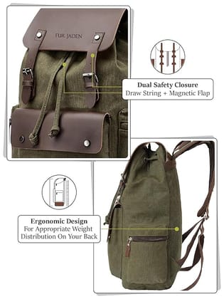 FUR JADEN Eco Friendly Travel Laptop Backpack Made of Water Resistant Sustainable Canvas and Vegan Leather for Men and Women for Travel Hiking Work