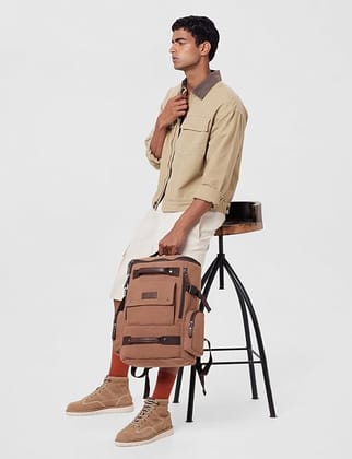 FUR JADEN Eco Friendly Travel Laptop Backpack Made of Water Resistant Sustainable Canvas and Vegan Leather for Men and Women (Brown)