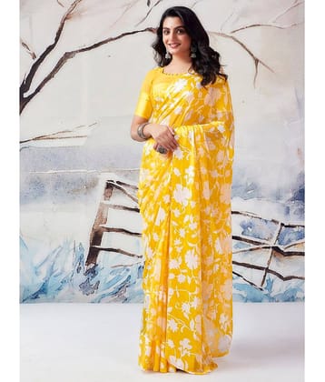 Samah Georgette Printed Saree With Unstitched Blouse Piece ( Maroon )