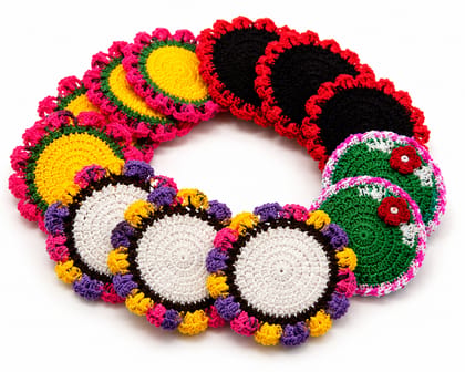 Handmade Multi-Color Crochet Garland Gajra and Coaster Set