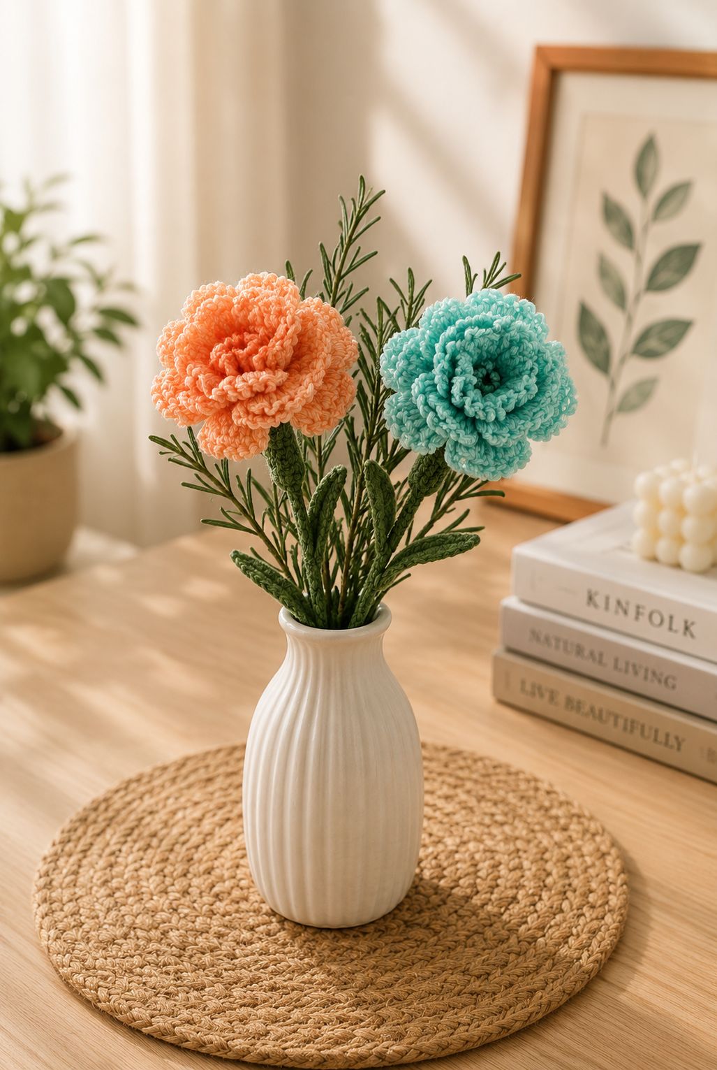 Handmade Crochet Flower Stem – Decorative Knitted Floral Bouquet