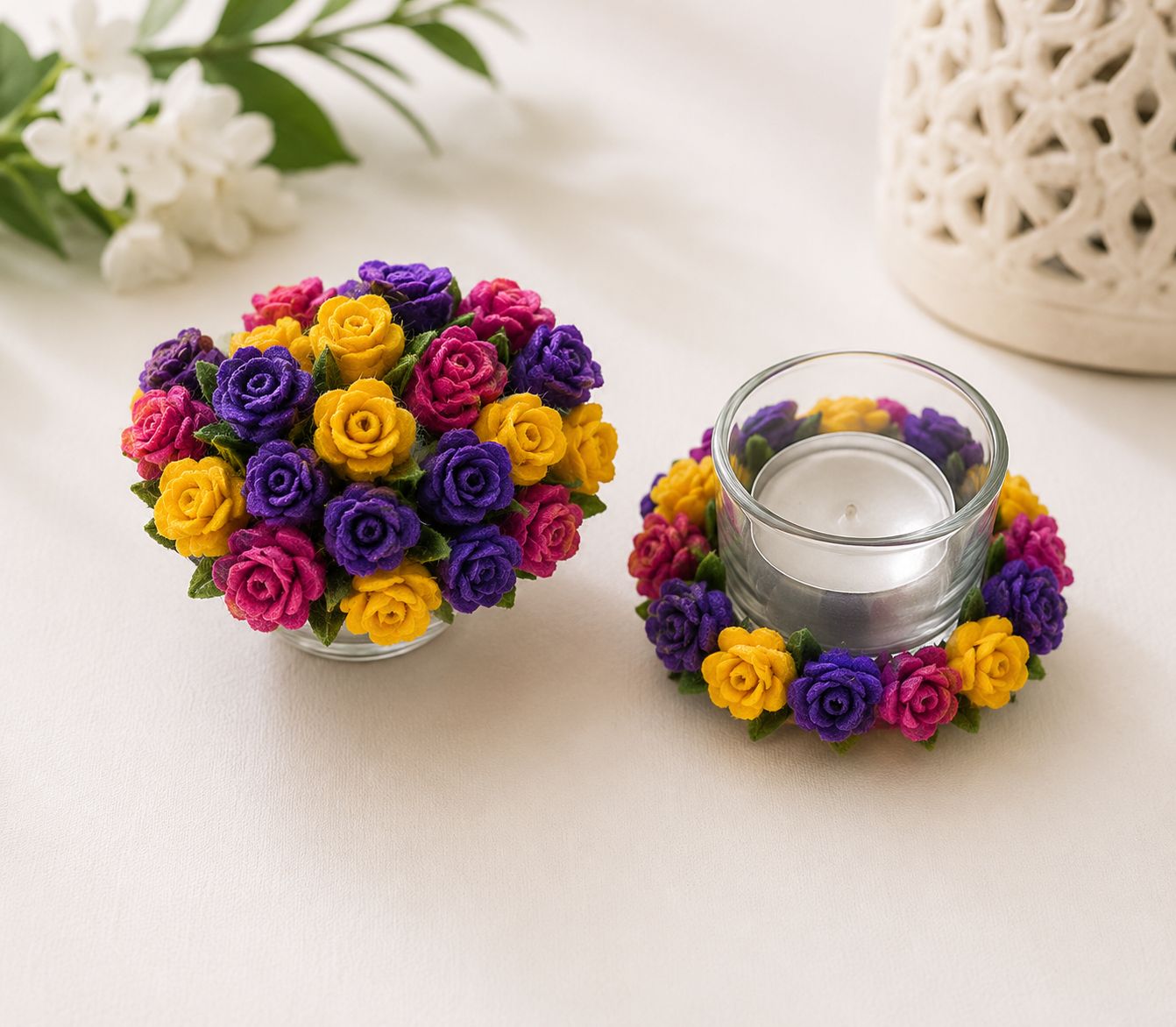 Handmade Crochet Flower Vase & Coaster Set – Decorative Tableware Gift Set