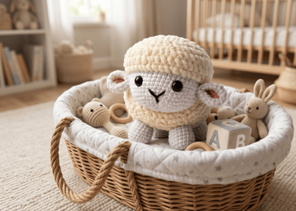 Handmade Crochet Sheep Soft Toy for Babies & Kids | Premium Amigurumi Knitted Plush Lamb | Safe Cotton Yarn Stuffed Animal | Nursery Decor & Baby Gift | Cream White