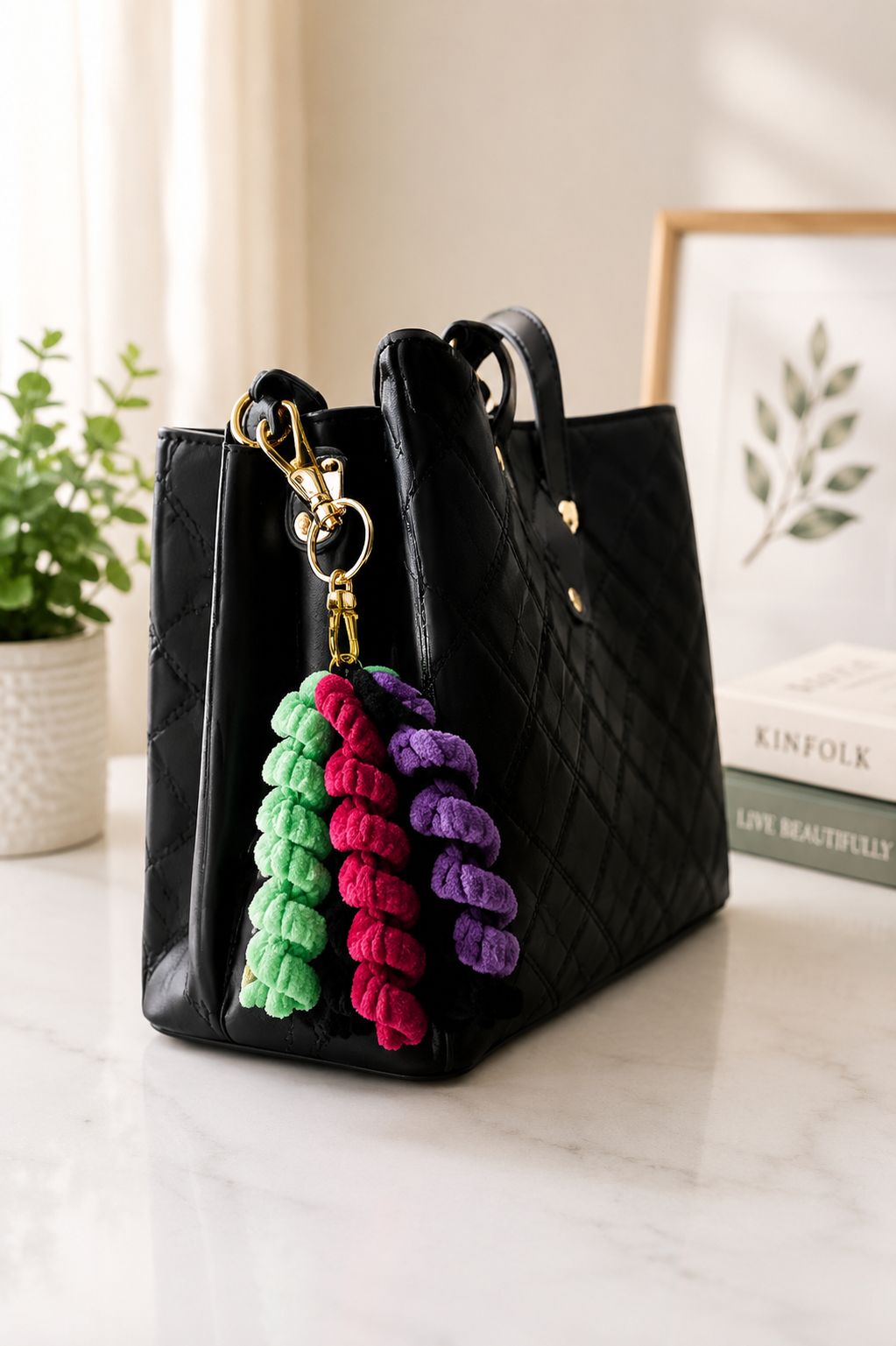 Handmade Crochet Spiral Plush Keychain – Soft Twisted Bag Charm