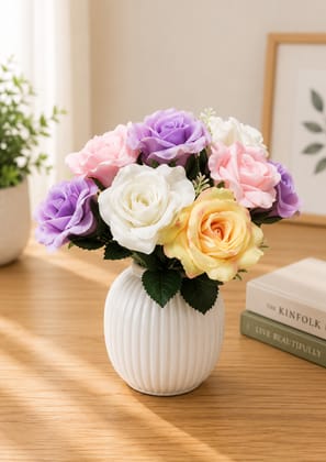 Elegant Multicolour Artificial Rose Bouquet – Decorative Floral Bunch