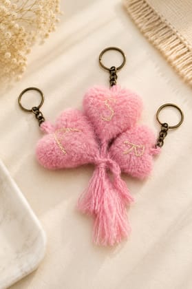 Handmade Heart Crochet Keychain – Soft Plush Tassel Bag Charm (Set of 3)