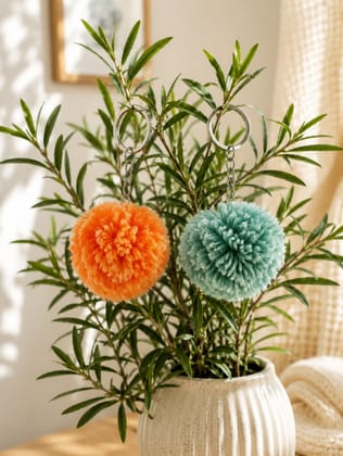 Handmade Yarn Pom Pom Keychain – Soft Plush Bag Charm (Set of 2)