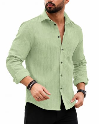 Men's Light Green Regular Fit Casual Textured Shirt