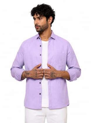 Men's Lavender Cotton Blend Casual Shirt with Texture