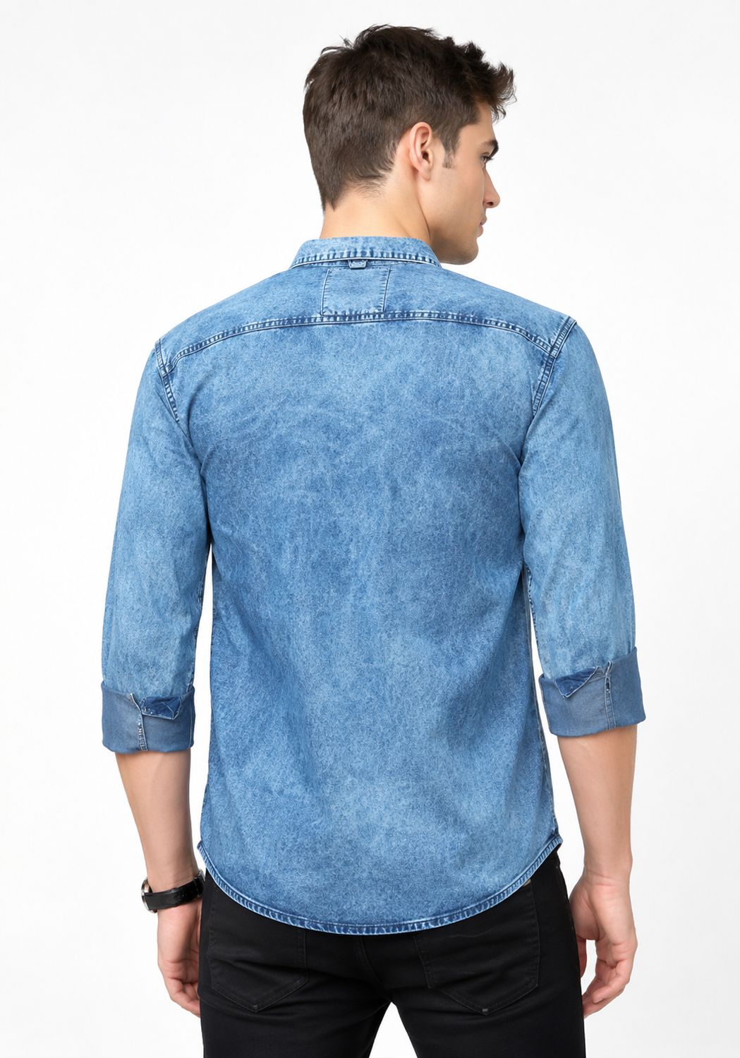 Men's Blue Acid Wash Denim Casual Shirt