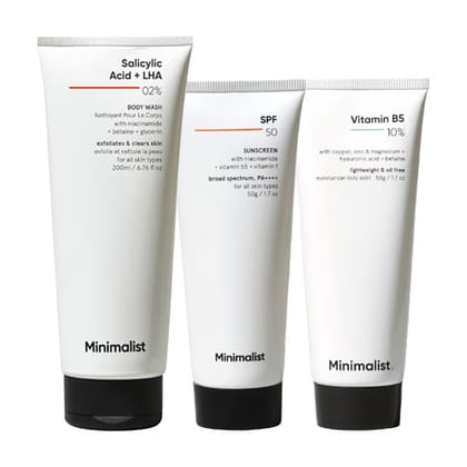 Minimalist Bestseller SPF 50, Moisturizer & Body Wash Combo(200ml+50g+50g) Pack of 3