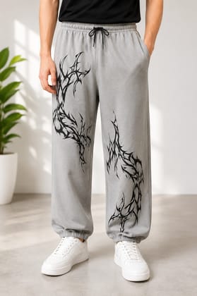 Men's Grey Graphic Jogger Sweatpants with Black Tribal Print